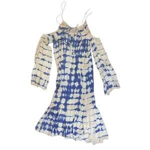 Free People Boho Tie Dye Cold Shoulder Mini Dress Blue/Cream Size Small